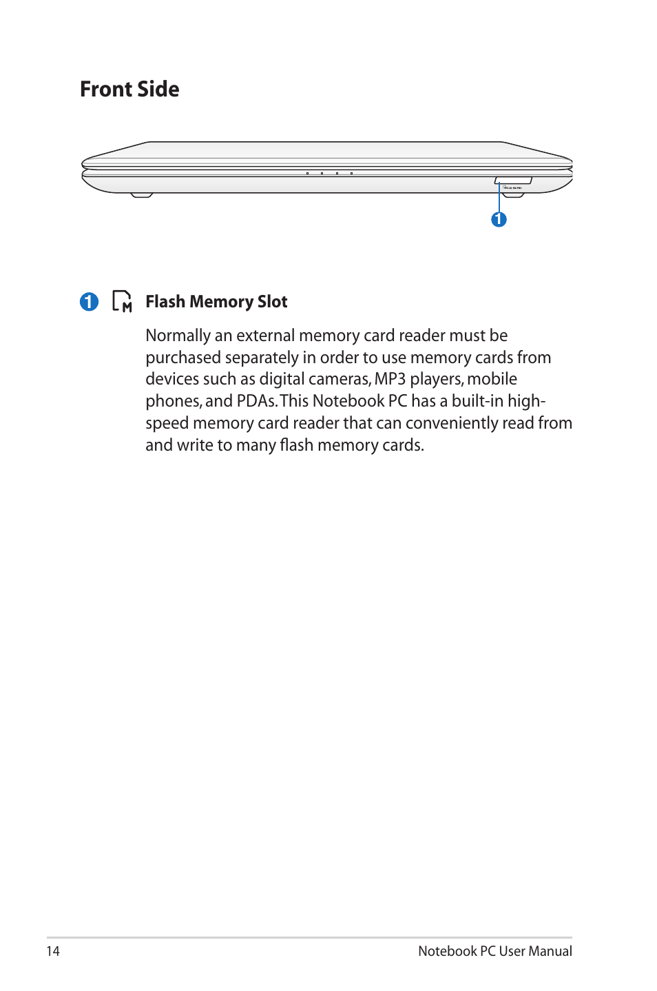 Front side | Asus U81A User Manual | Page 14 / 28
