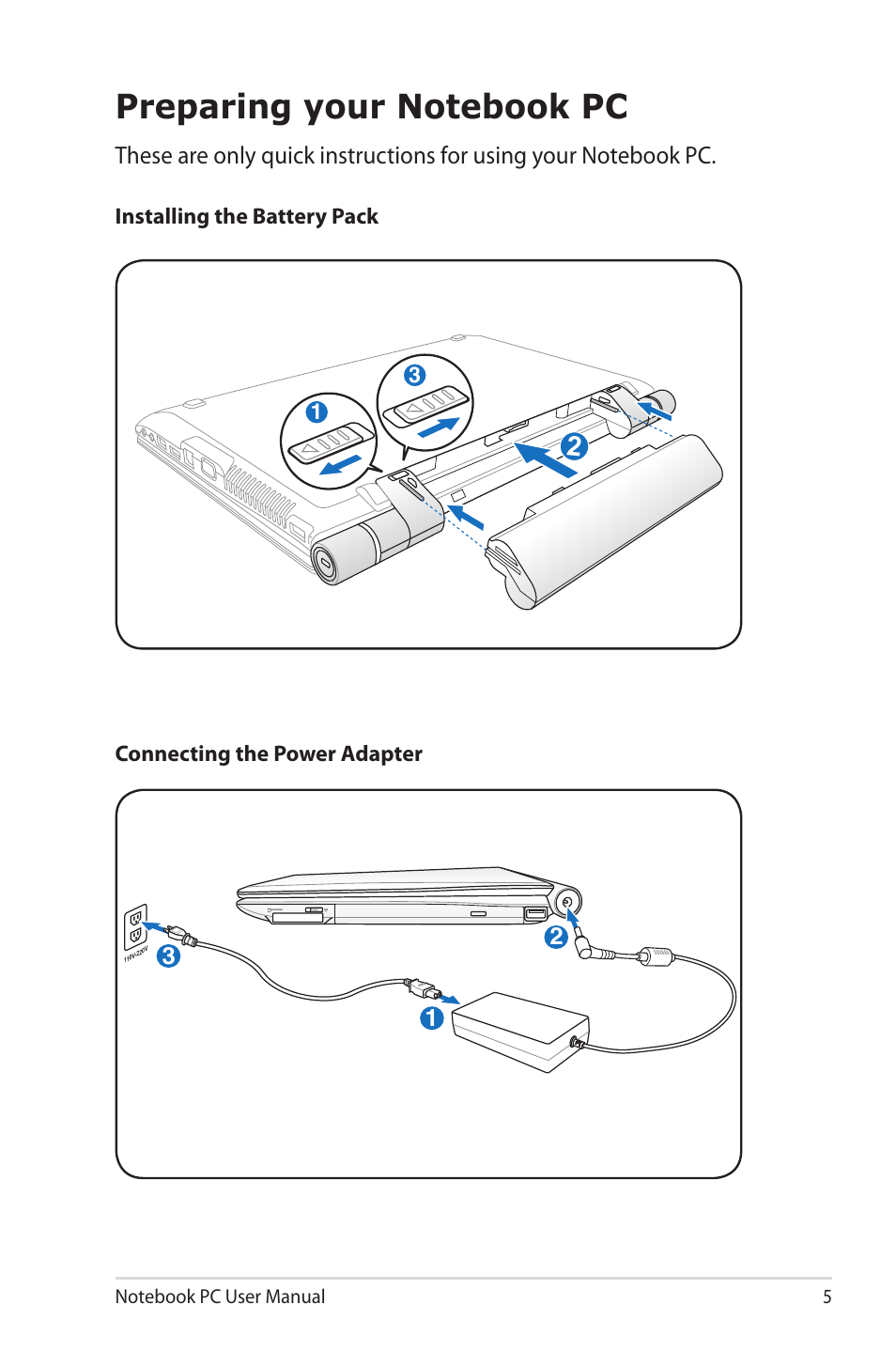 Preparing your notebook pc | Asus U81A User Manual | Page 5 / 28