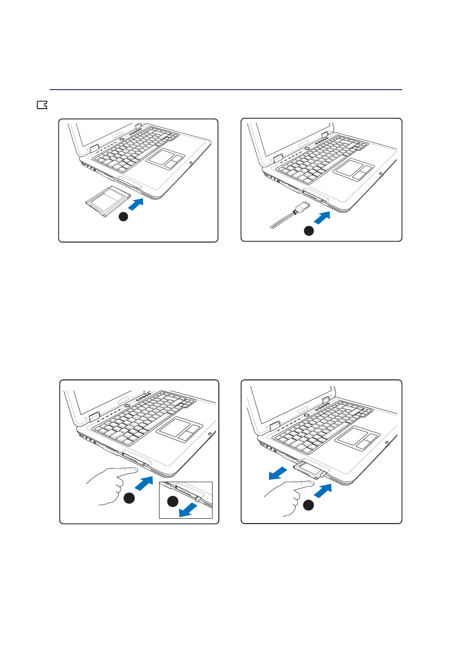 Inserting a pc card (pcmcia), Removing a pc card (pcmcia) | Asus Z71V User Manual | Page 48 / 74