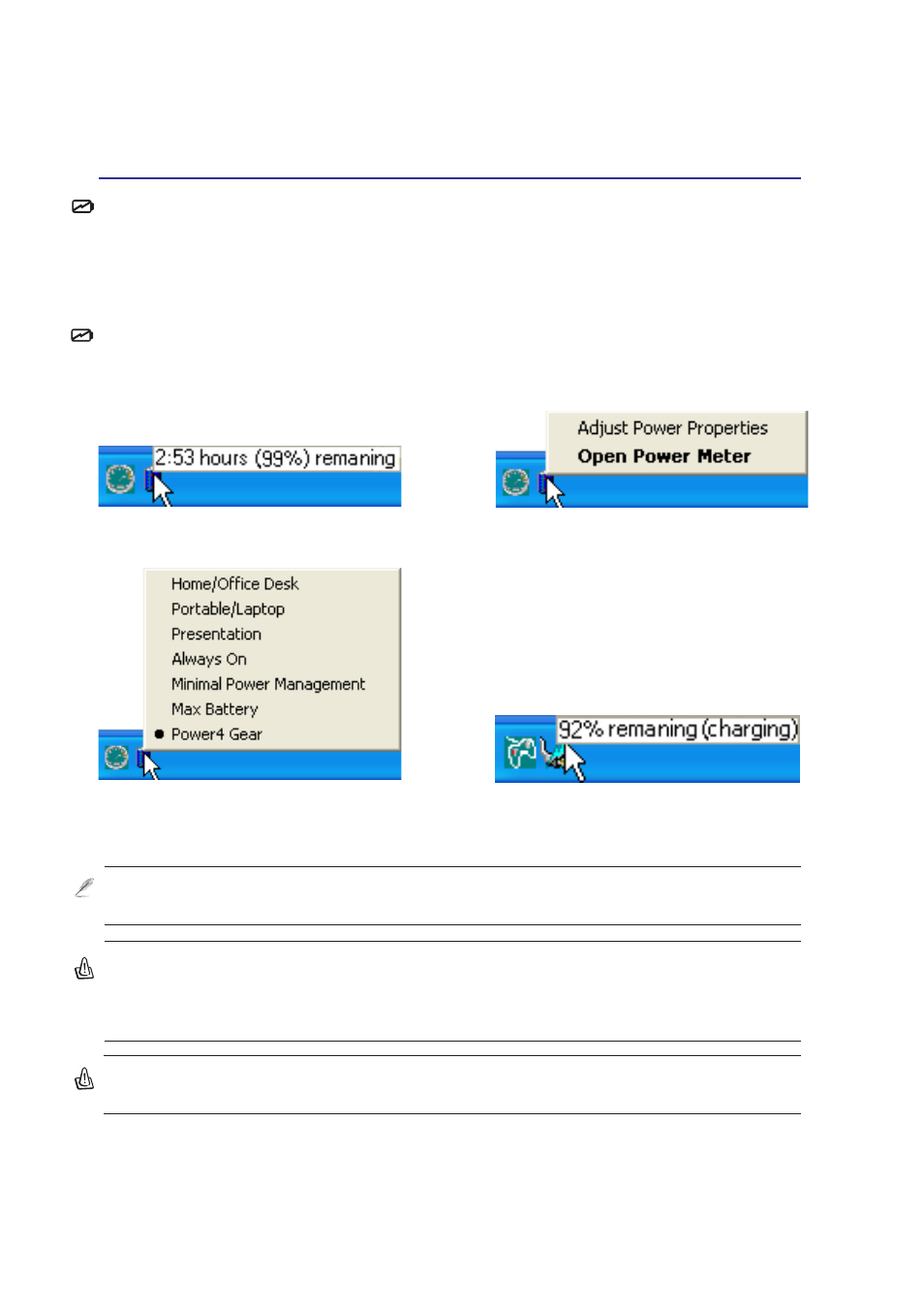 Using battery power | Asus Z71V User Manual | Page 54 / 74