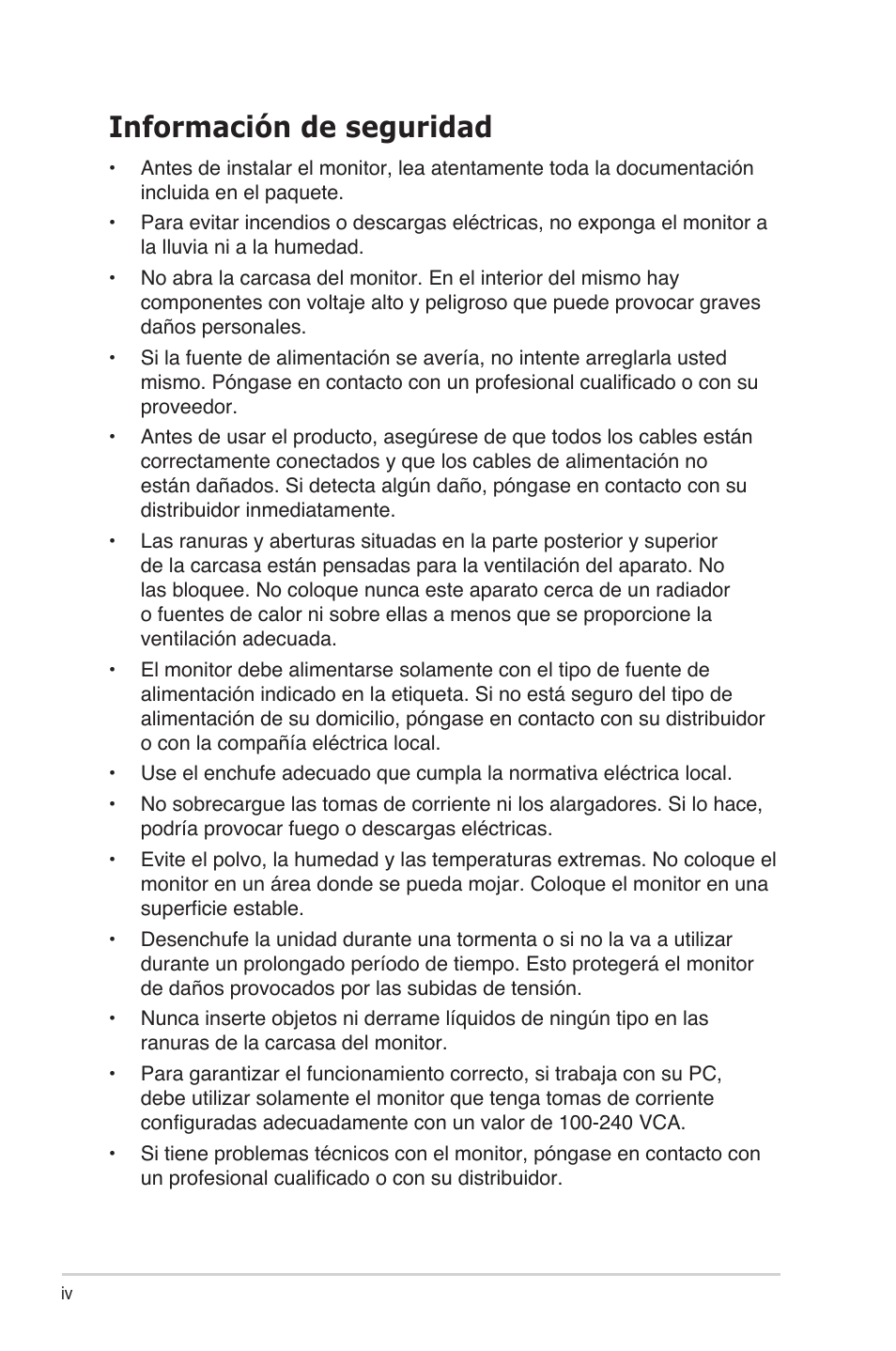 Información de seguridad | Asus VW199TL User Manual | Page 4 / 20