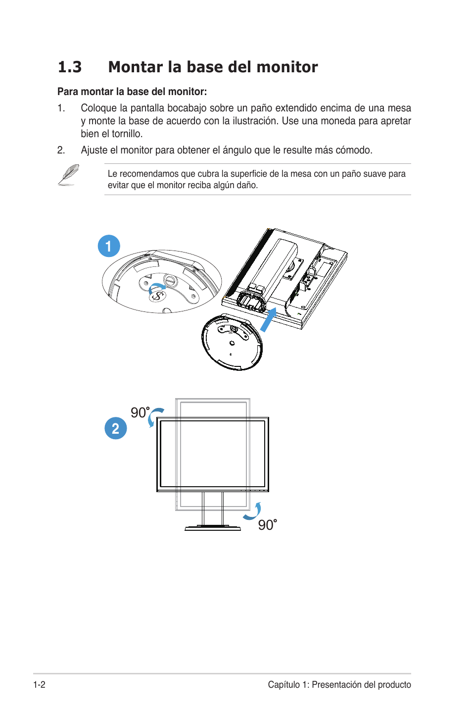 3 montar la base del monitor | Asus VW199TL User Manual | Page 8 / 20