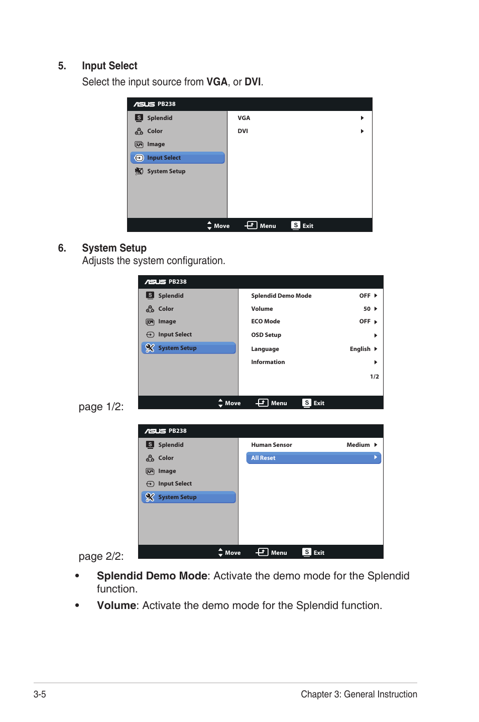 Page 2/2, 5 chapter 3: general instruction | Asus PB238TR User Manual | Page 18 / 22