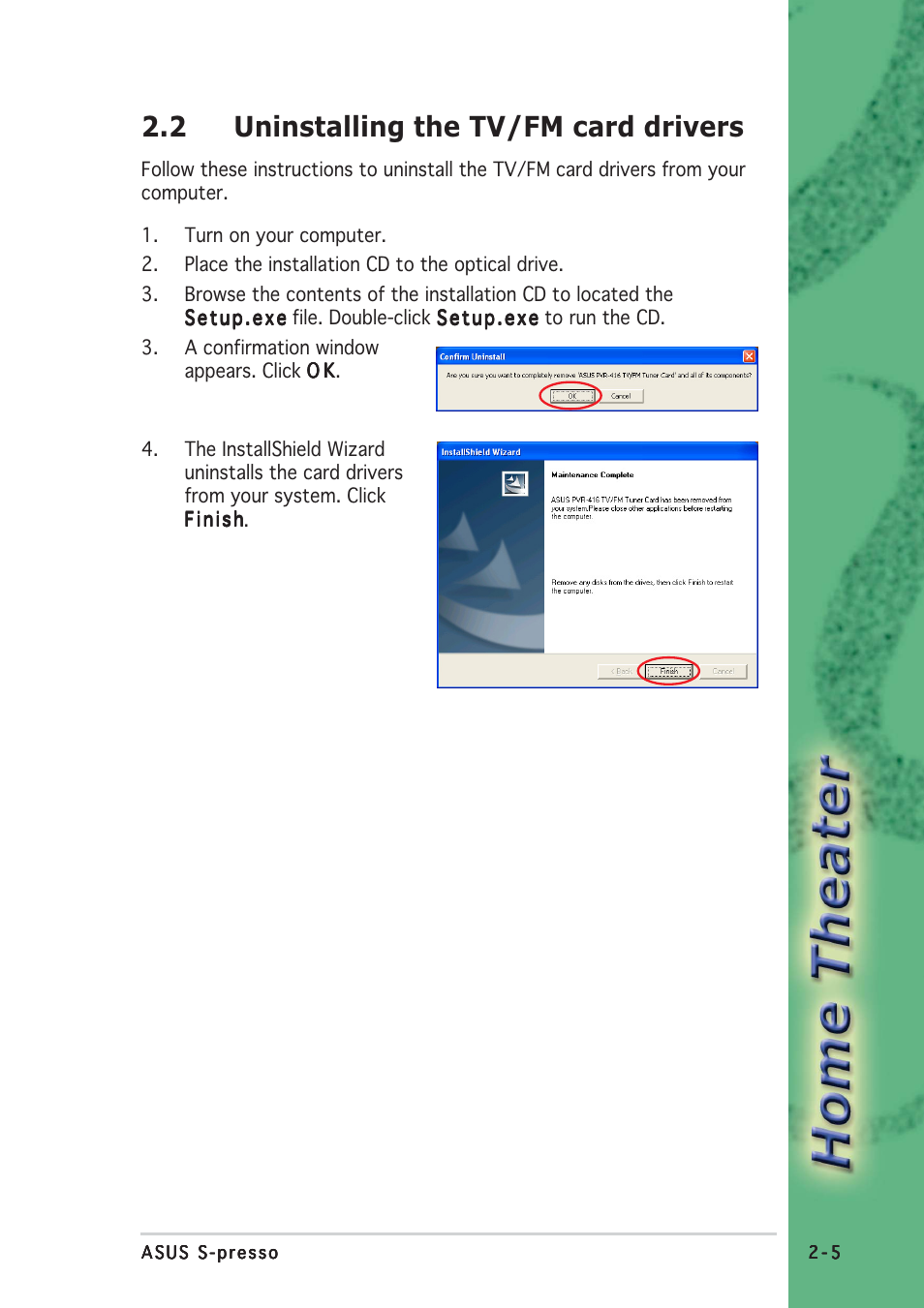 2 uninstalling the tv/fm card drivers | Asus S-presso User Manual | Page 29 / 64