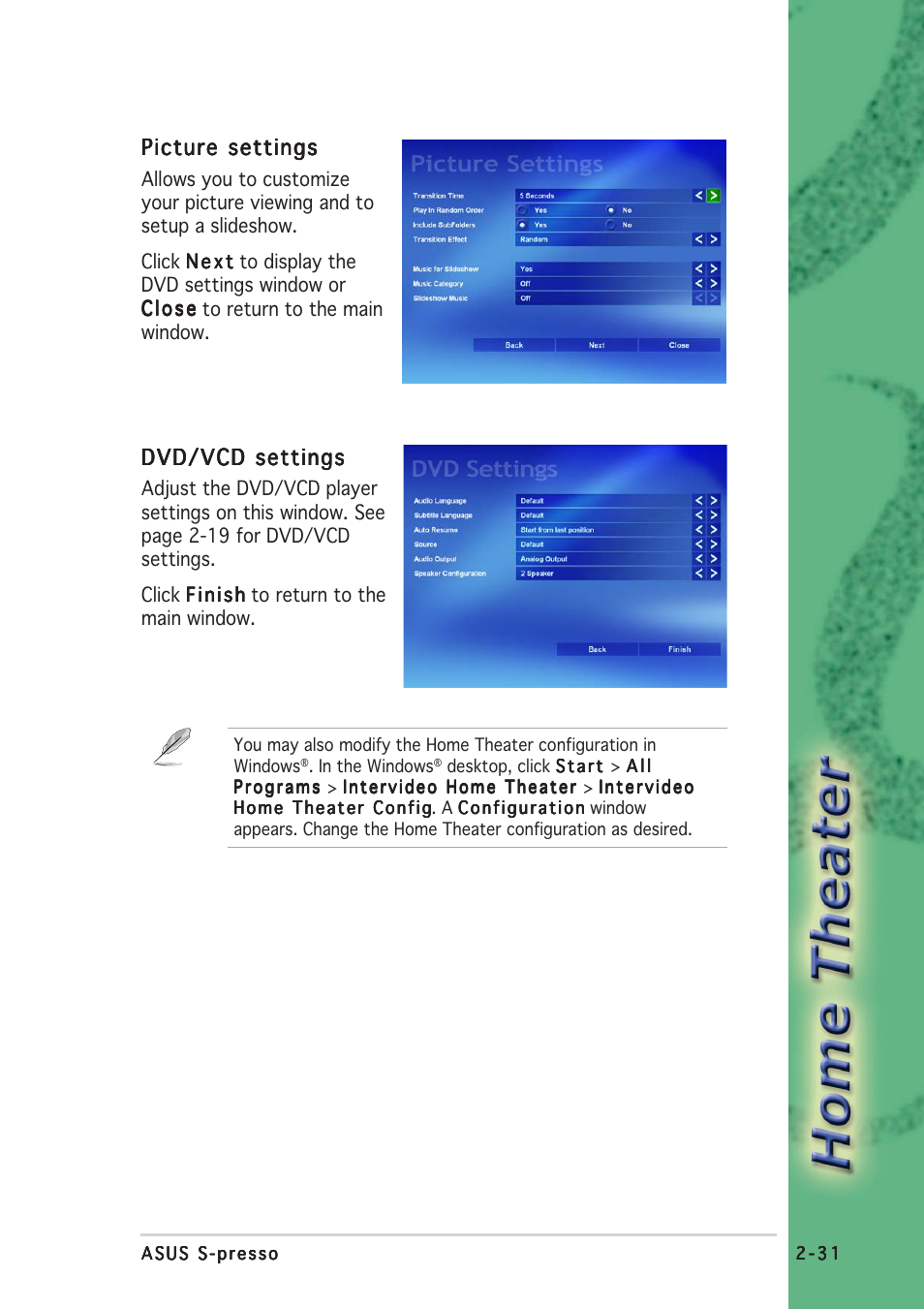 Dvd/vcd settings, Picture settings | Asus S-presso User Manual | Page 55 / 64