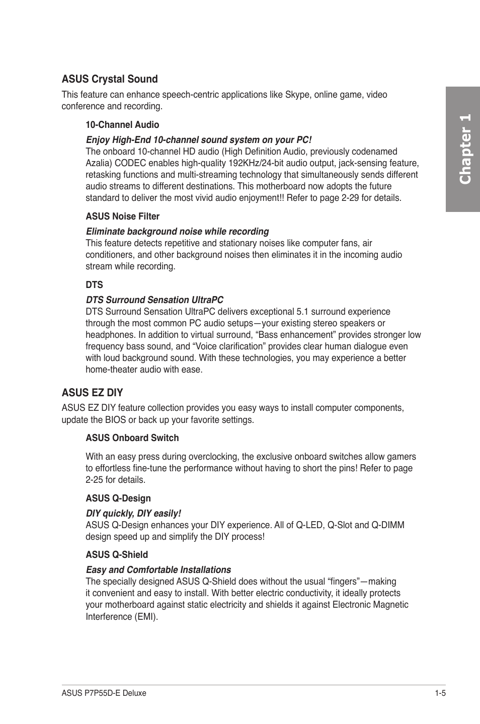 Chapter 1 | Asus P7P55D-E Deluxe User Manual | Page 19 / 132