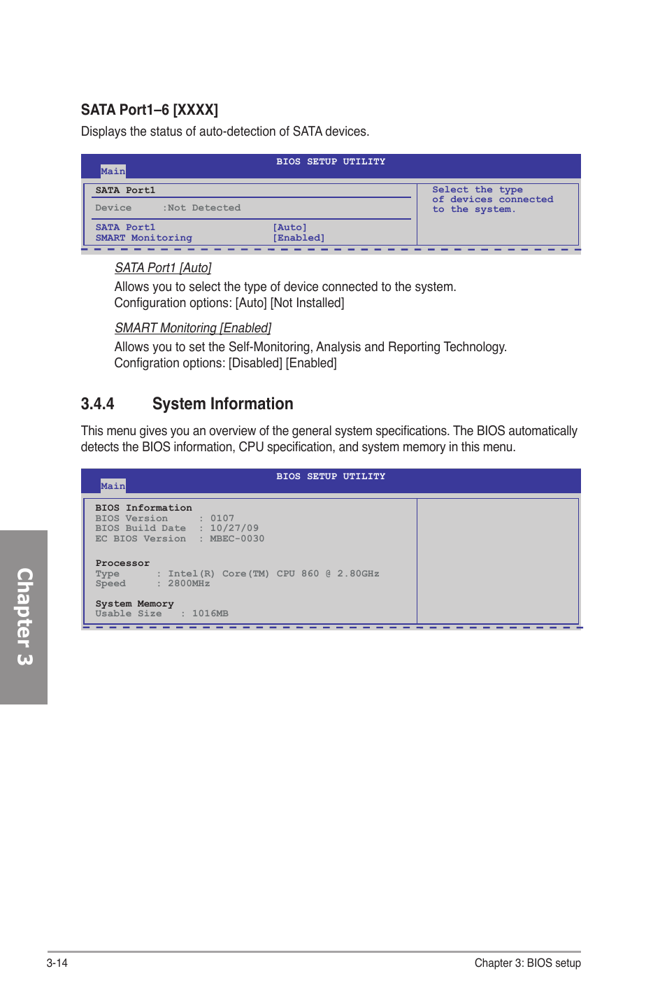 4 system information, System information -14, Chapter 3 | Asus P7P55D-E Deluxe User Manual | Page 78 / 132