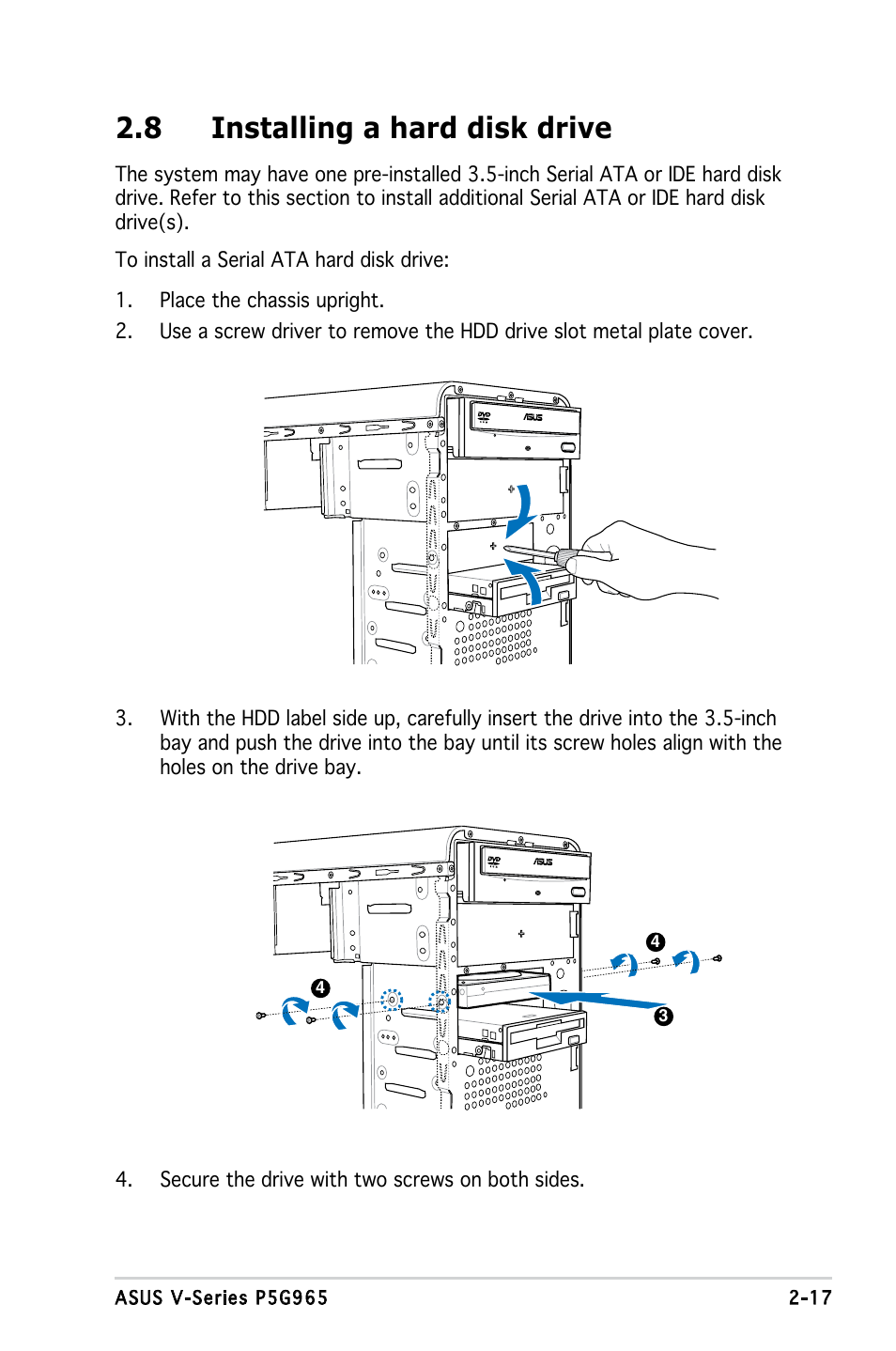 8 installing a hard disk drive | Asus V3-P5G965 User Manual | Page 35 / 100