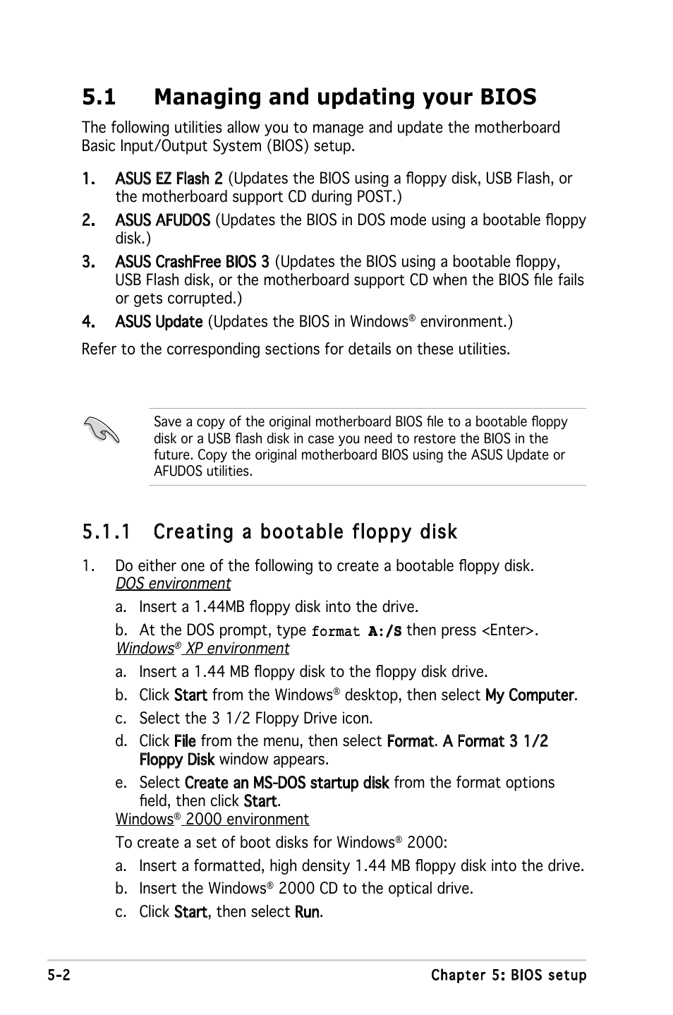 1 managing and updating your bios, 1 creating a bootable floppy disk | Asus V3-P5G965 User Manual | Page 66 / 100