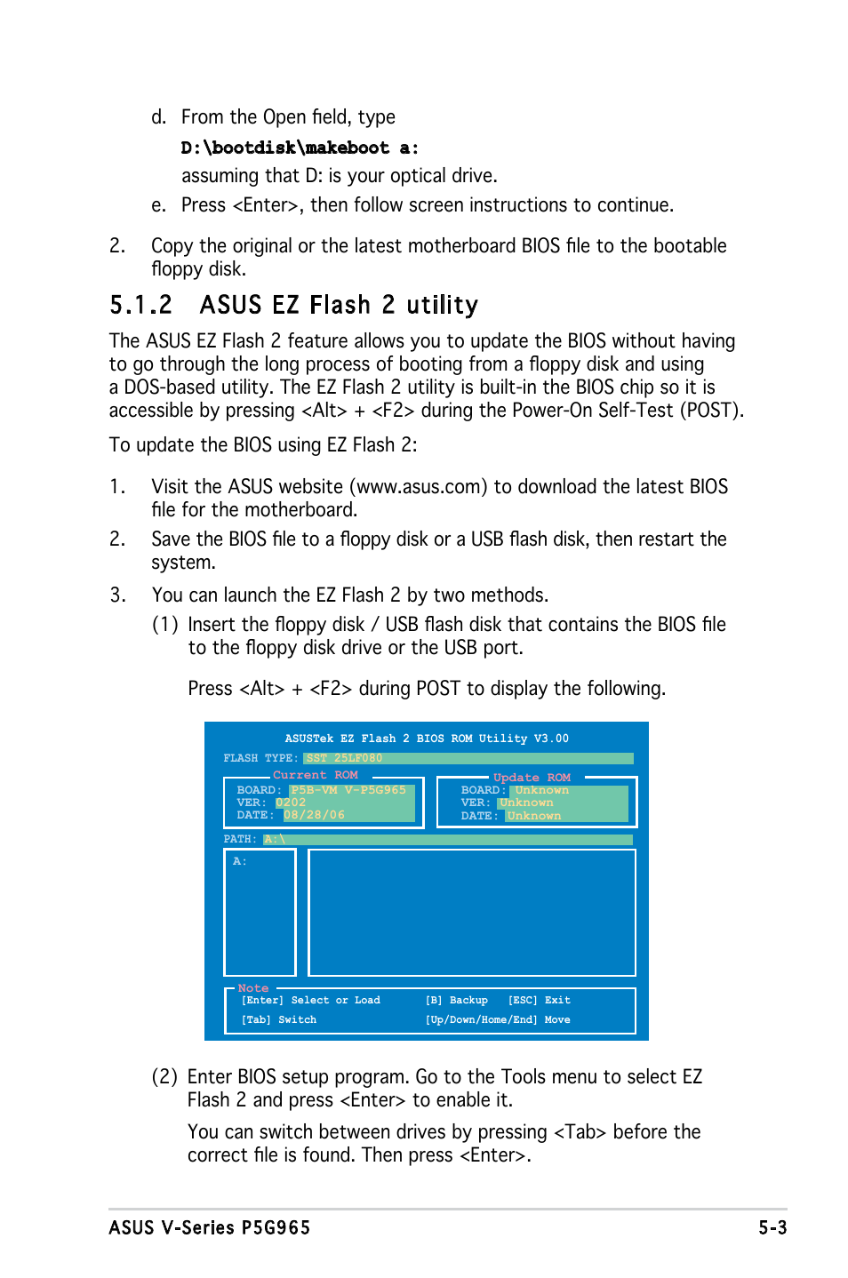 2 asus ez flash 2 utility | Asus V3-P5G965 User Manual | Page 67 / 100