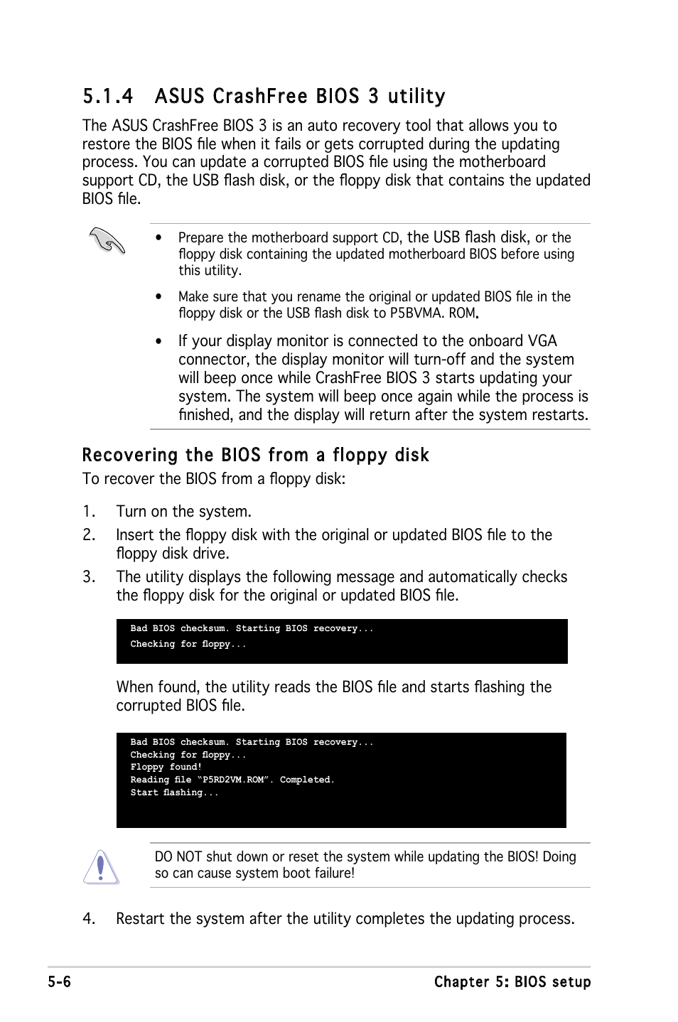 4 asus crashfree bios 3 utility, Recovering the bios from a floppy disk | Asus V3-P5G965 User Manual | Page 70 / 100