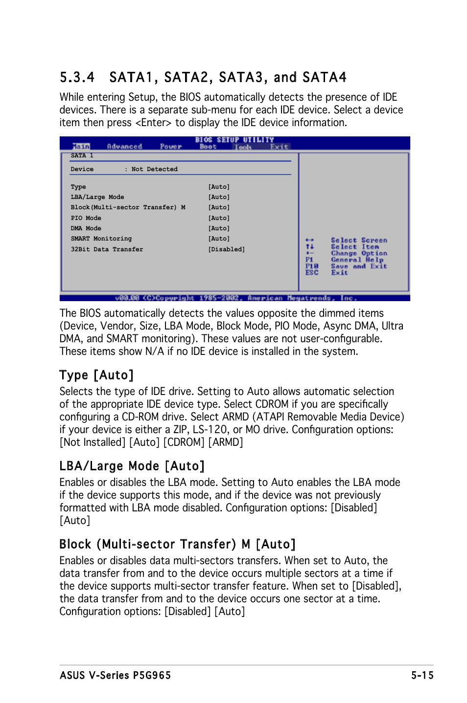 Type [auto, Lba/large mode [auto, Block (multi-sector transfer) m [auto | Asus V3-P5G965 User Manual | Page 79 / 100