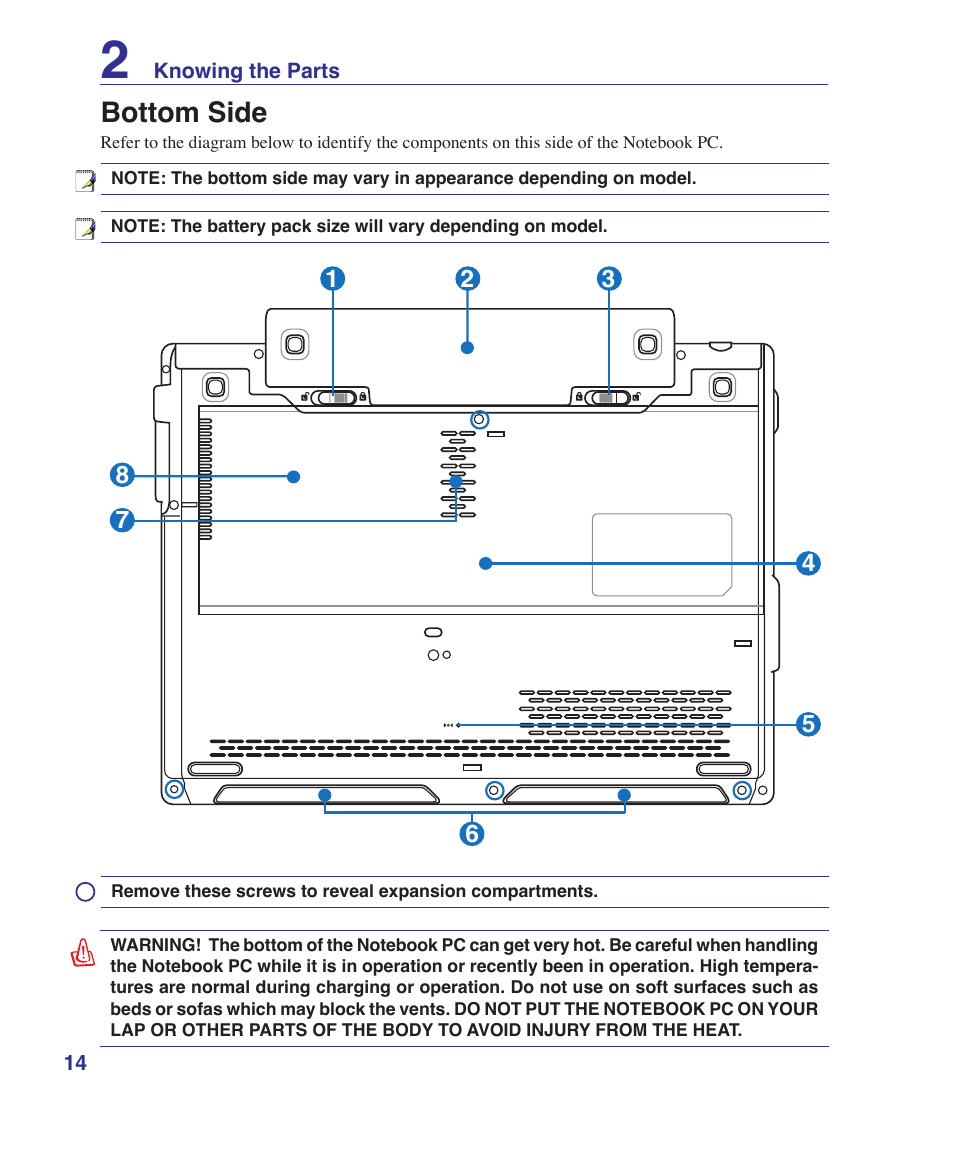 Bottom side | Asus Z37S User Manual | Page 14 / 80