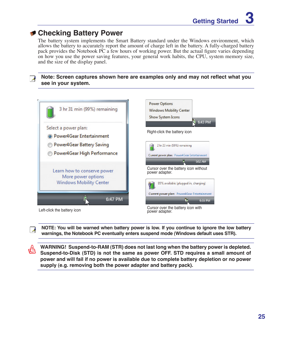 Checking battery power | Asus Z37S User Manual | Page 25 / 80