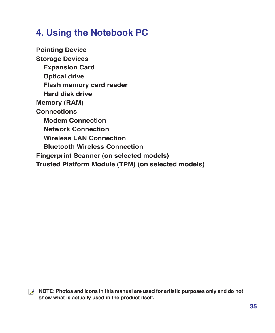 Using the notebook pc | Asus Z37S User Manual | Page 35 / 80