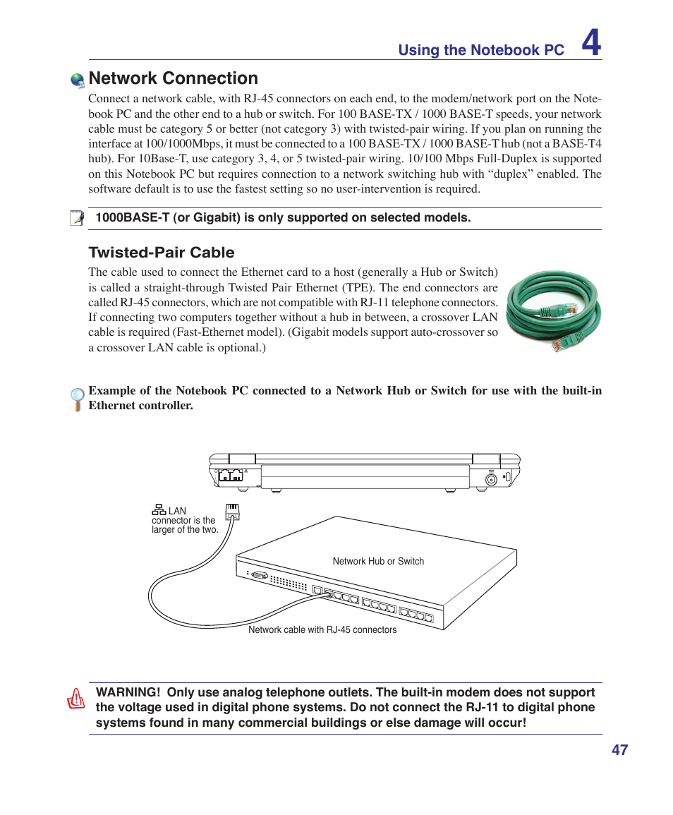 Network connection | Asus Z37S User Manual | Page 47 / 80
