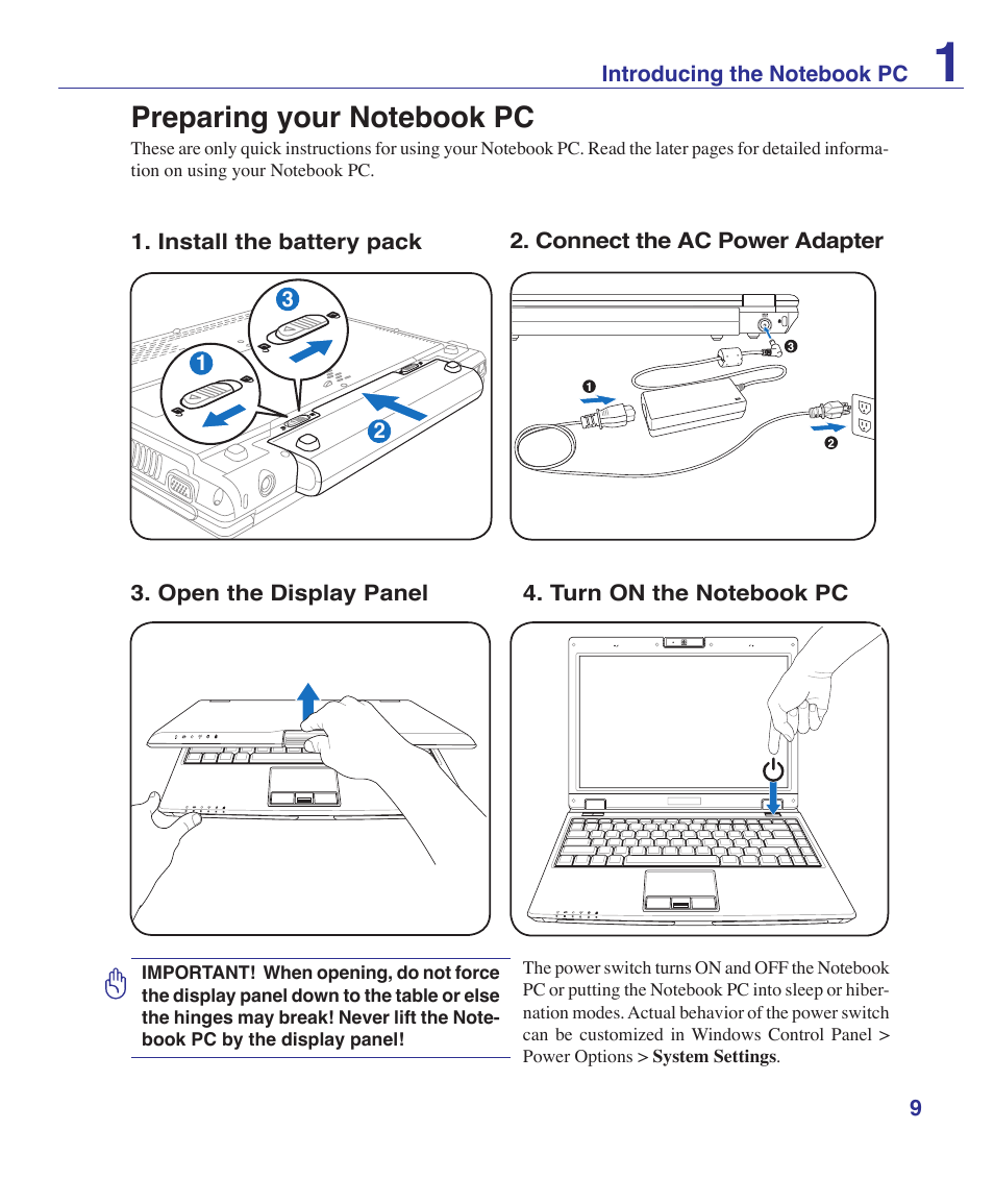 Preparing your notebook pc | Asus Z37S User Manual | Page 9 / 80