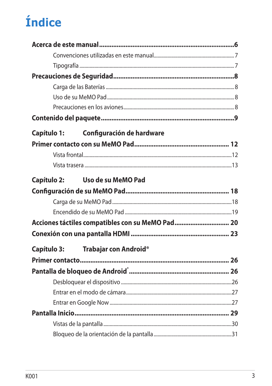 Índice | Asus MeMO Pad Smart 10 User Manual | Page 3 / 90