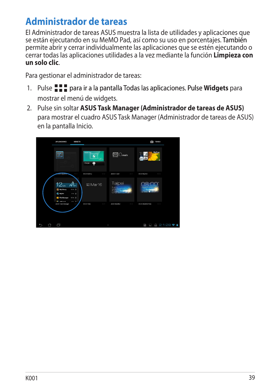 Administrador de tareas | Asus MeMO Pad Smart 10 User Manual | Page 39 / 90