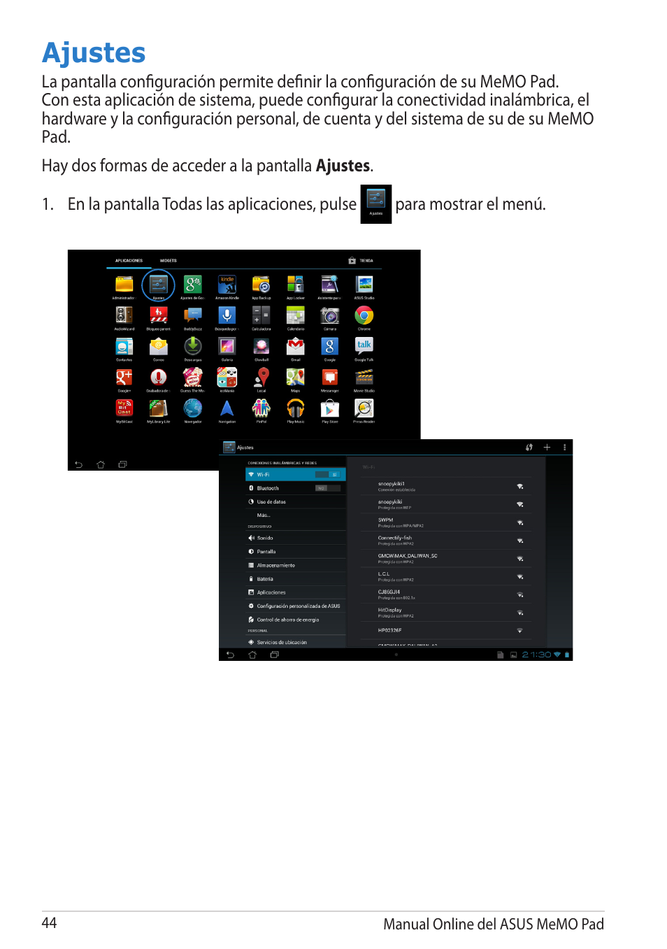 Ajustes | Asus MeMO Pad Smart 10 User Manual | Page 44 / 90