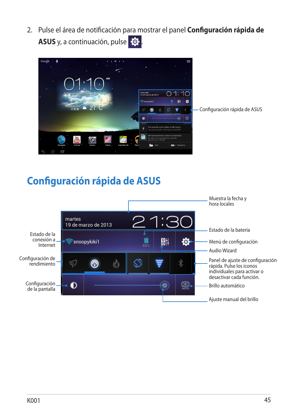 Configuración rápida de asus | Asus MeMO Pad Smart 10 User Manual | Page 45 / 90