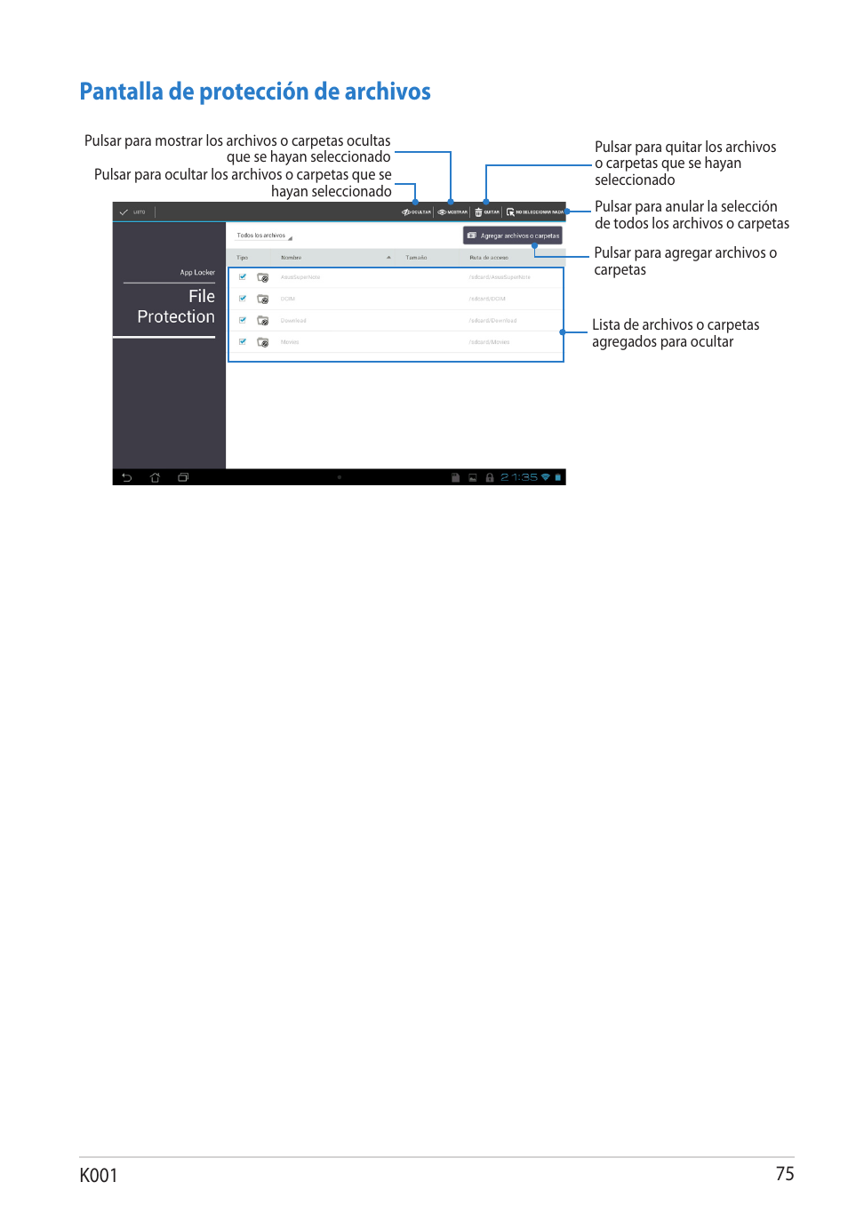 Pantalla de protección de archivos | Asus MeMO Pad Smart 10 User Manual | Page 75 / 90