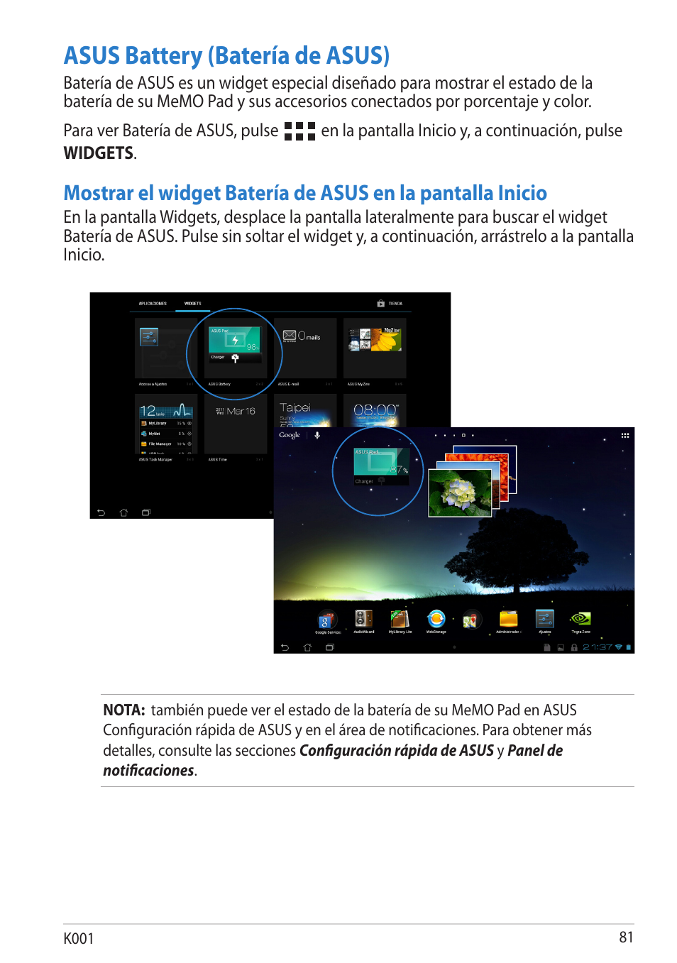 Asus battery (batería de asus) | Asus MeMO Pad Smart 10 User Manual | Page 81 / 90
