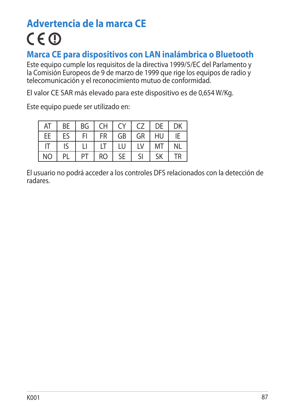 Advertencia de la marca ce | Asus MeMO Pad Smart 10 User Manual | Page 87 / 90