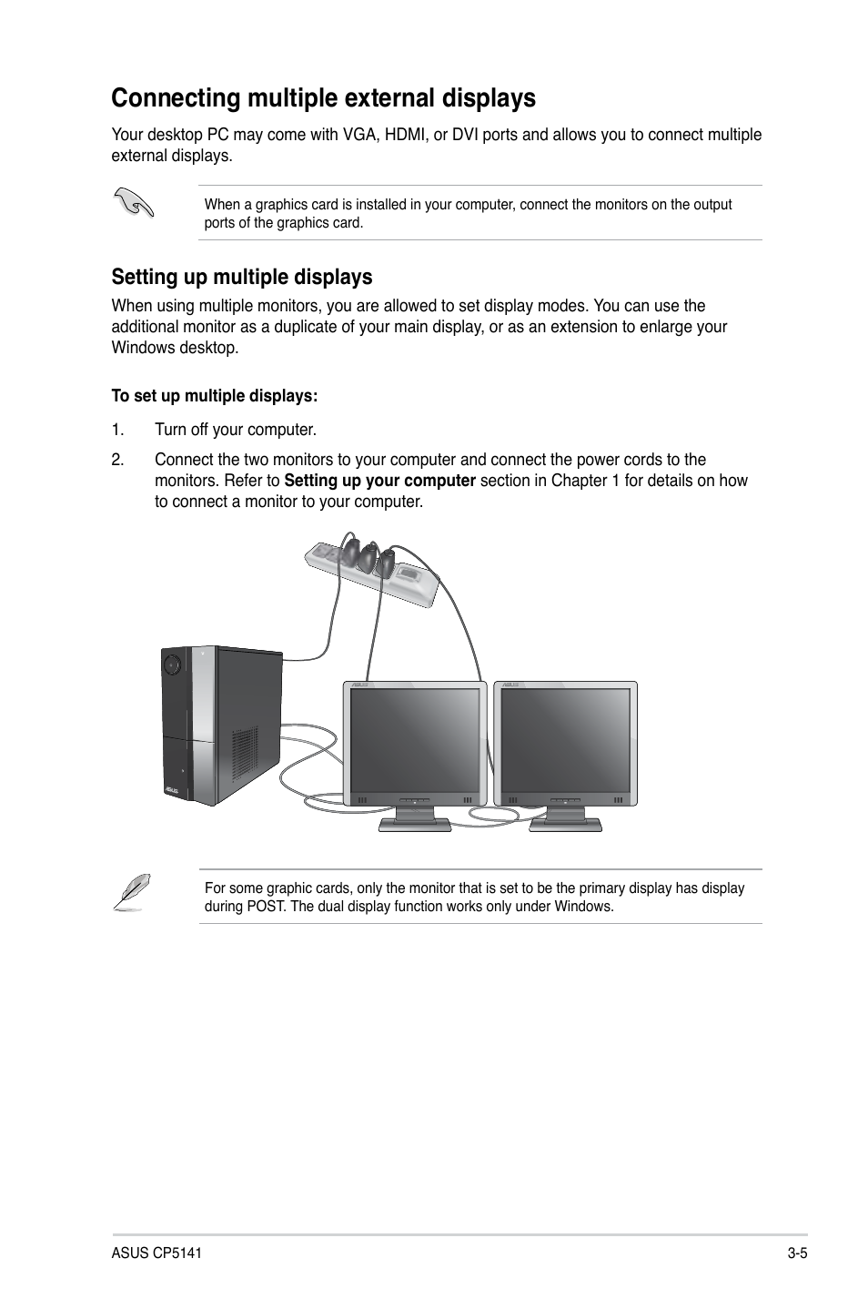 Connecting multiple external displays, Setting up multiple displays | Asus CP5141 User Manual | Page 37 / 68