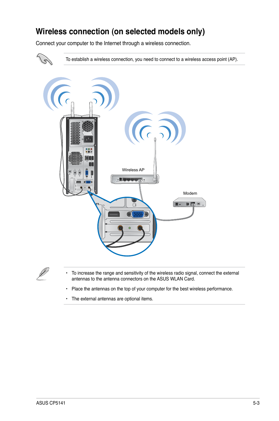 Wireless connection (on selected models only) | Asus CP5141 User Manual | Page 48 / 68