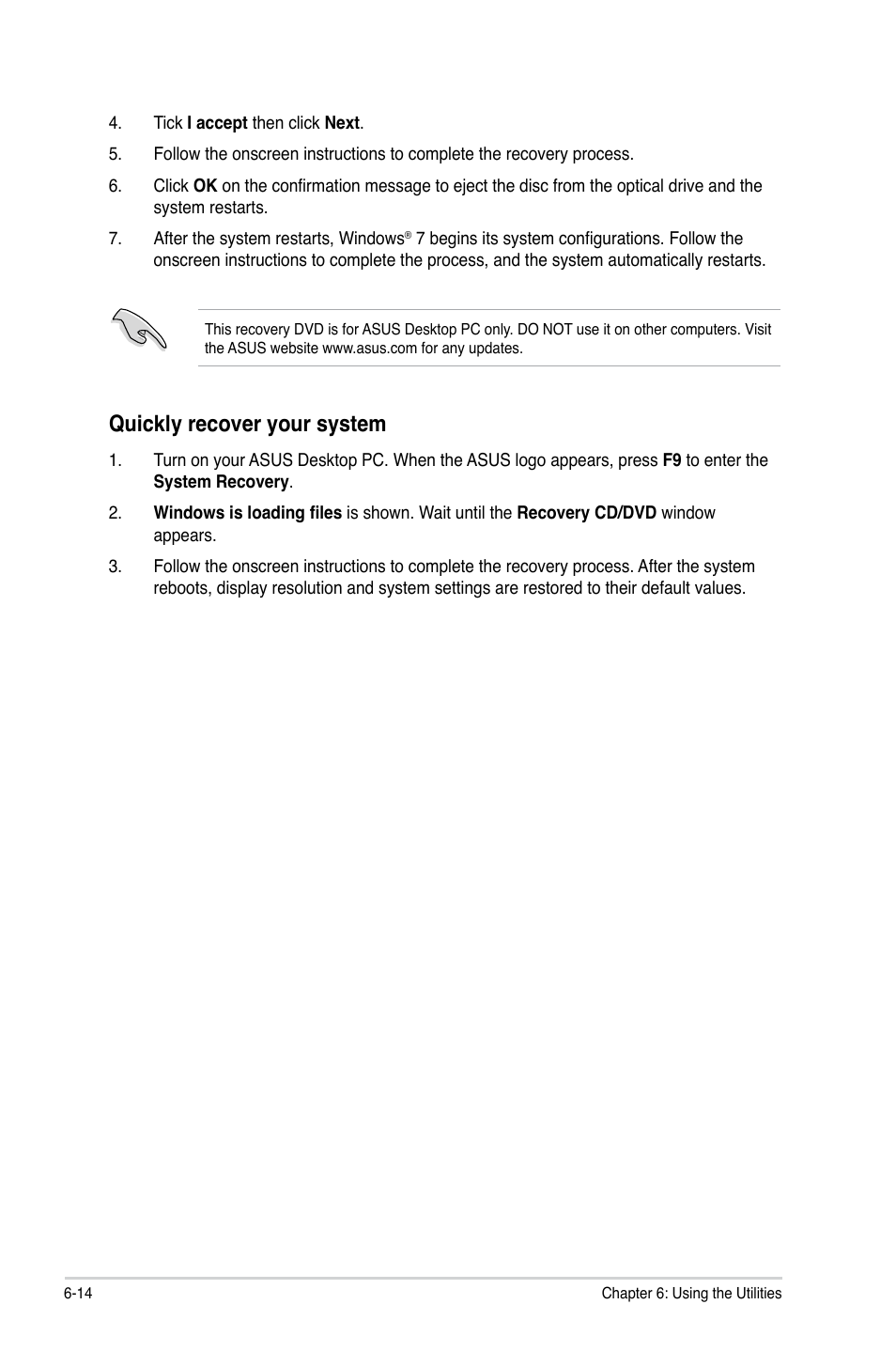 Quickly recover your system | Asus CP5141 User Manual | Page 64 / 68