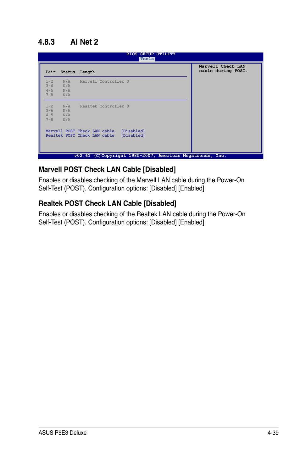 3 ai net 2, Marvell post check lan cable [disabled, Realtek post check lan cable [disabled | Asus P5E3 DELUXE/WiFi-AP User Manual | Page 111 / 188