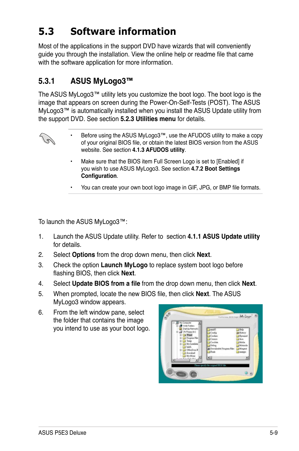 3 software information, 1 asus mylogo3 | Asus P5E3 DELUXE/WiFi-AP User Manual | Page 123 / 188