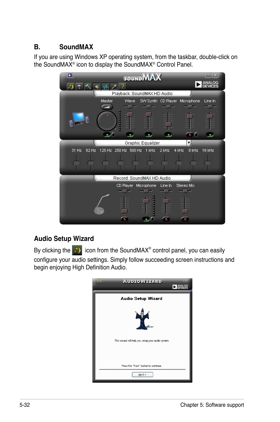 Audio setup wizard, B. soundmax | Asus P5E3 DELUXE/WiFi-AP User Manual | Page 146 / 188