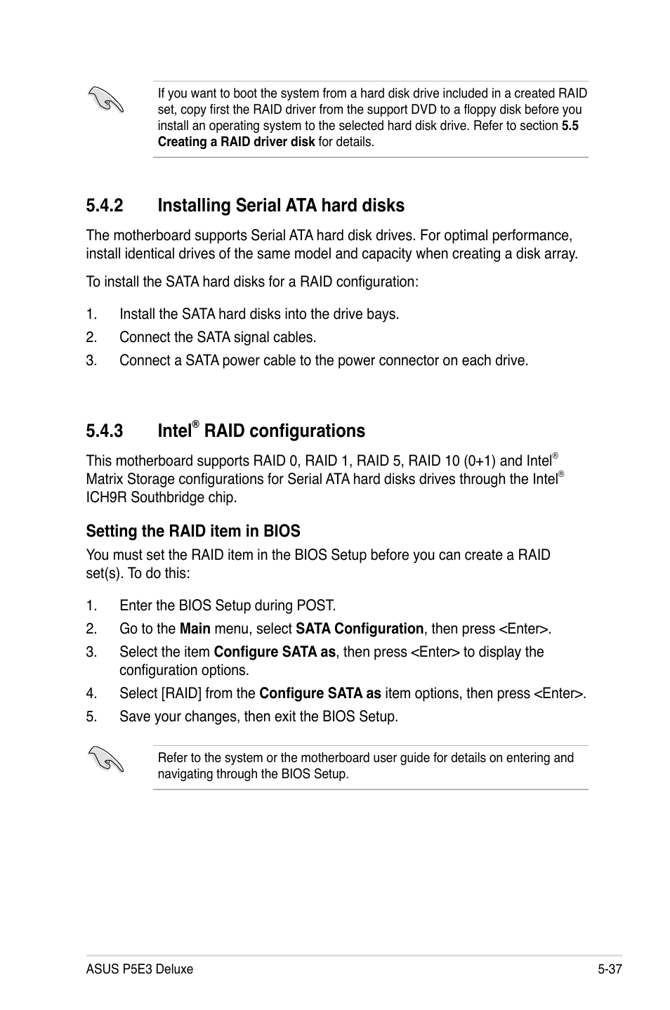 3 intel, Raid configurations, 2 installing serial ata hard disks | Asus P5E3 DELUXE/WiFi-AP User Manual | Page 151 / 188