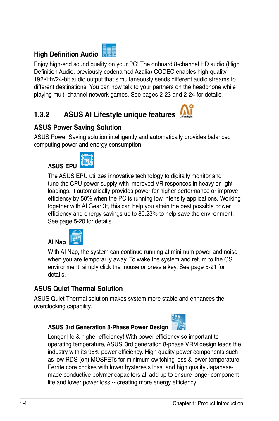 2 asus ai lifestyle unique features | Asus P5E3 DELUXE/WiFi-AP User Manual | Page 20 / 188