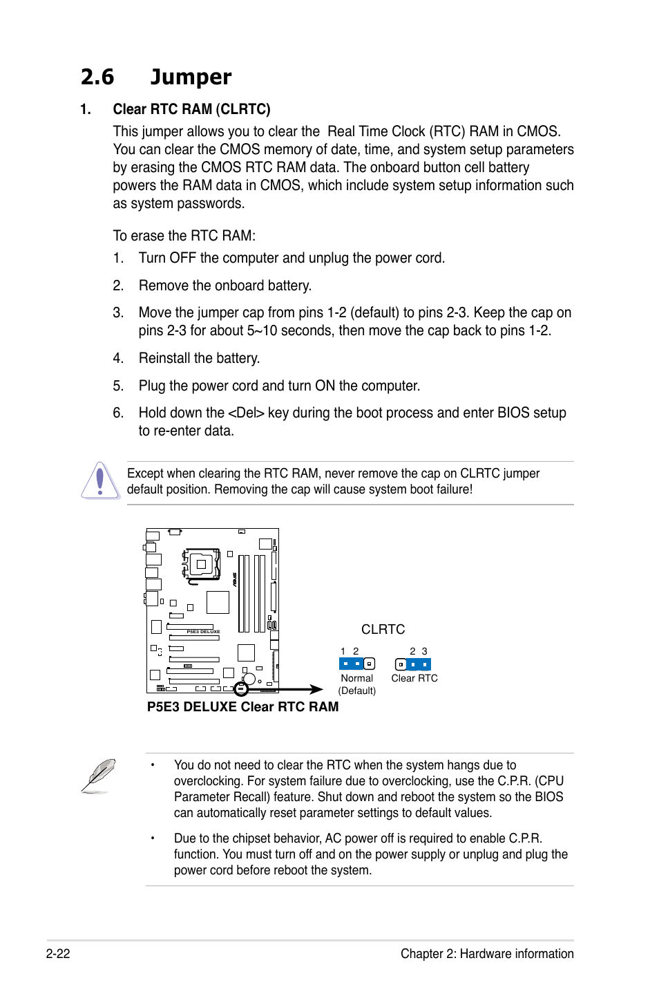 6 jumper | Asus P5E3 DELUXE/WiFi-AP User Manual | Page 48 / 188