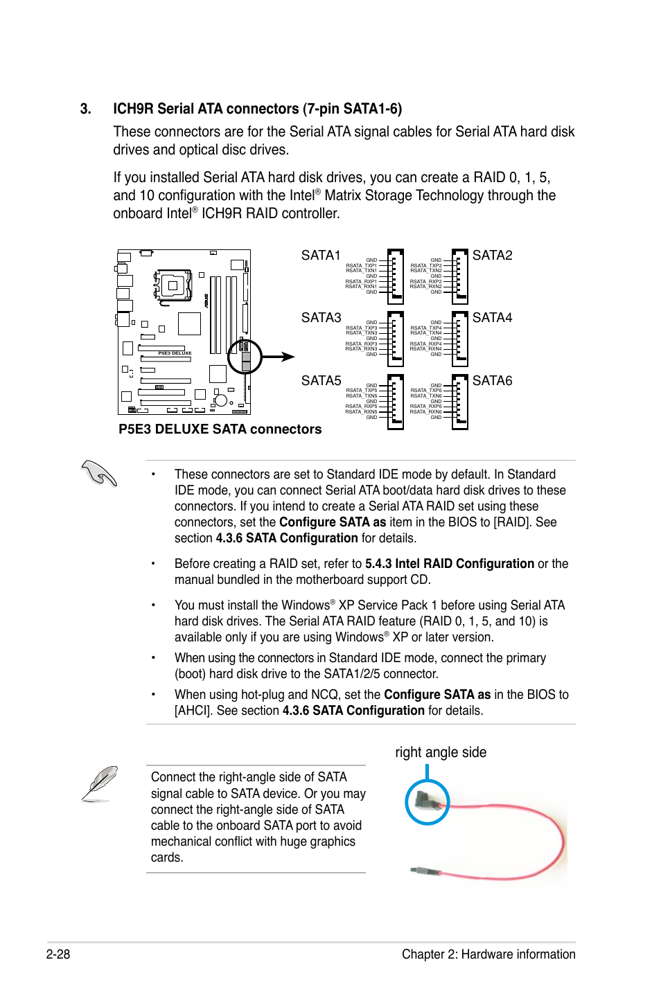 Ich9r raid controller, P5e3 deluxe sata connectors, Sata1 | Sata2, Sata3, Sata4, Sata5, Sata6 | Asus P5E3 DELUXE/WiFi-AP User Manual | Page 54 / 188