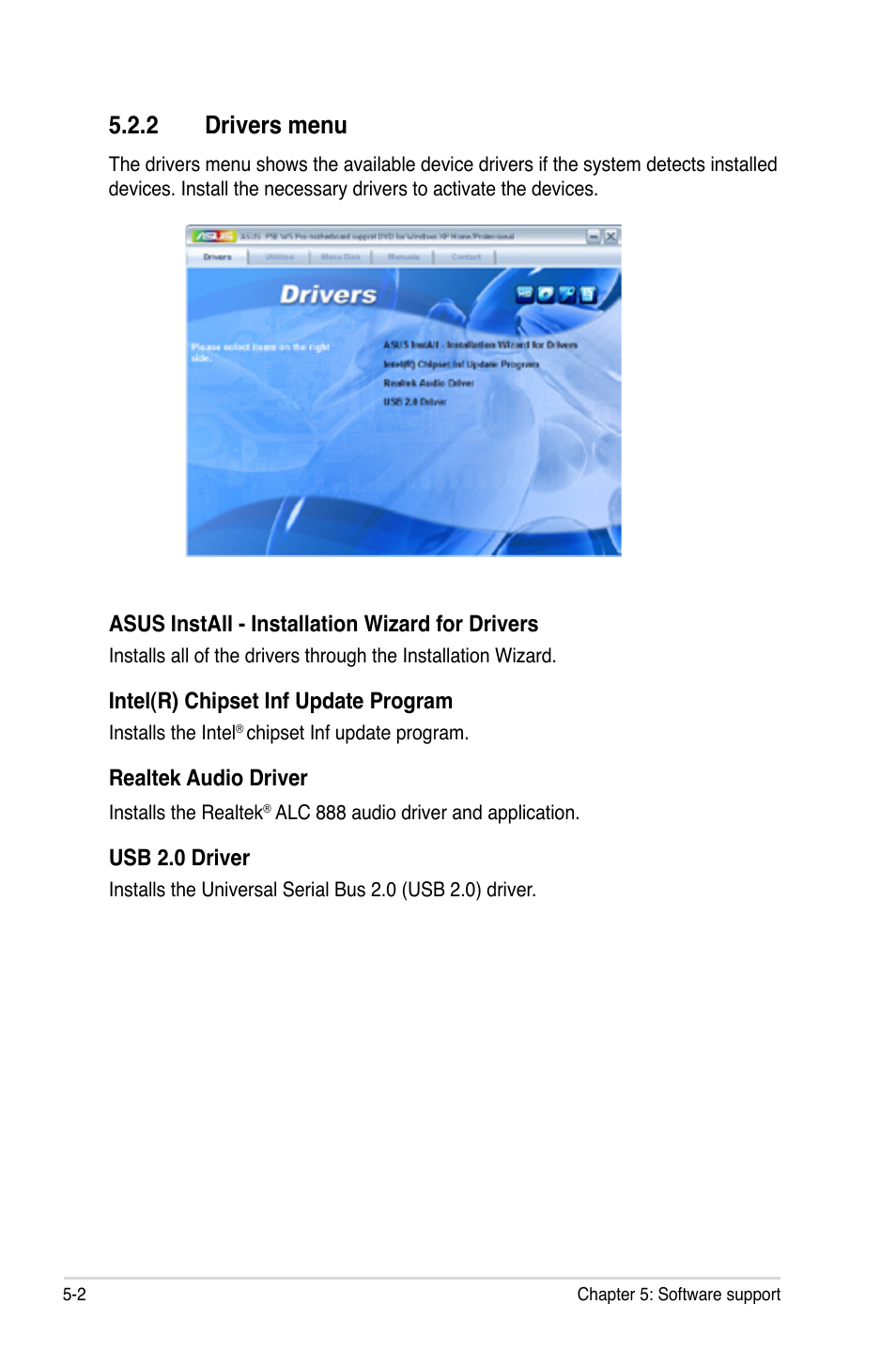 2 drivers menu | Asus P5E WS Professional User Manual | Page 114 / 172