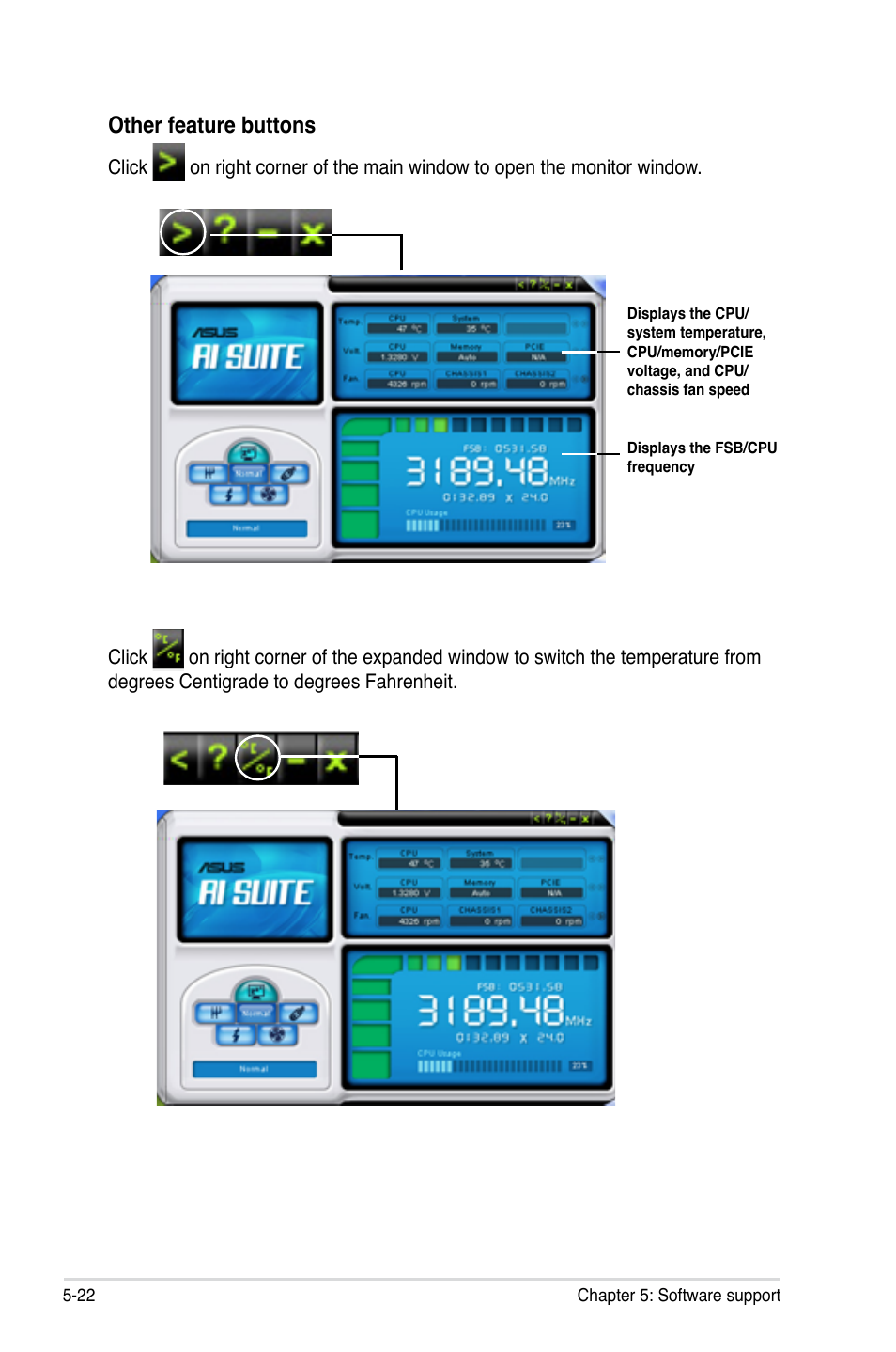 Other feature buttons | Asus P5E WS Professional User Manual | Page 134 / 172