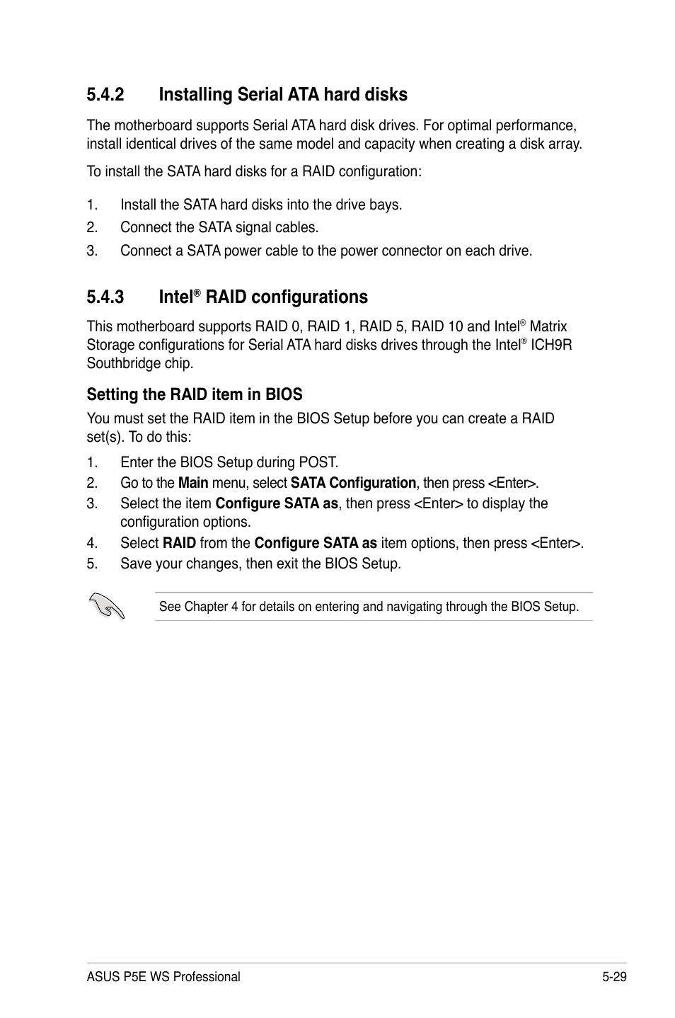 2 installing serial ata hard disks, 3 intel, Raid configurations | Asus P5E WS Professional User Manual | Page 141 / 172