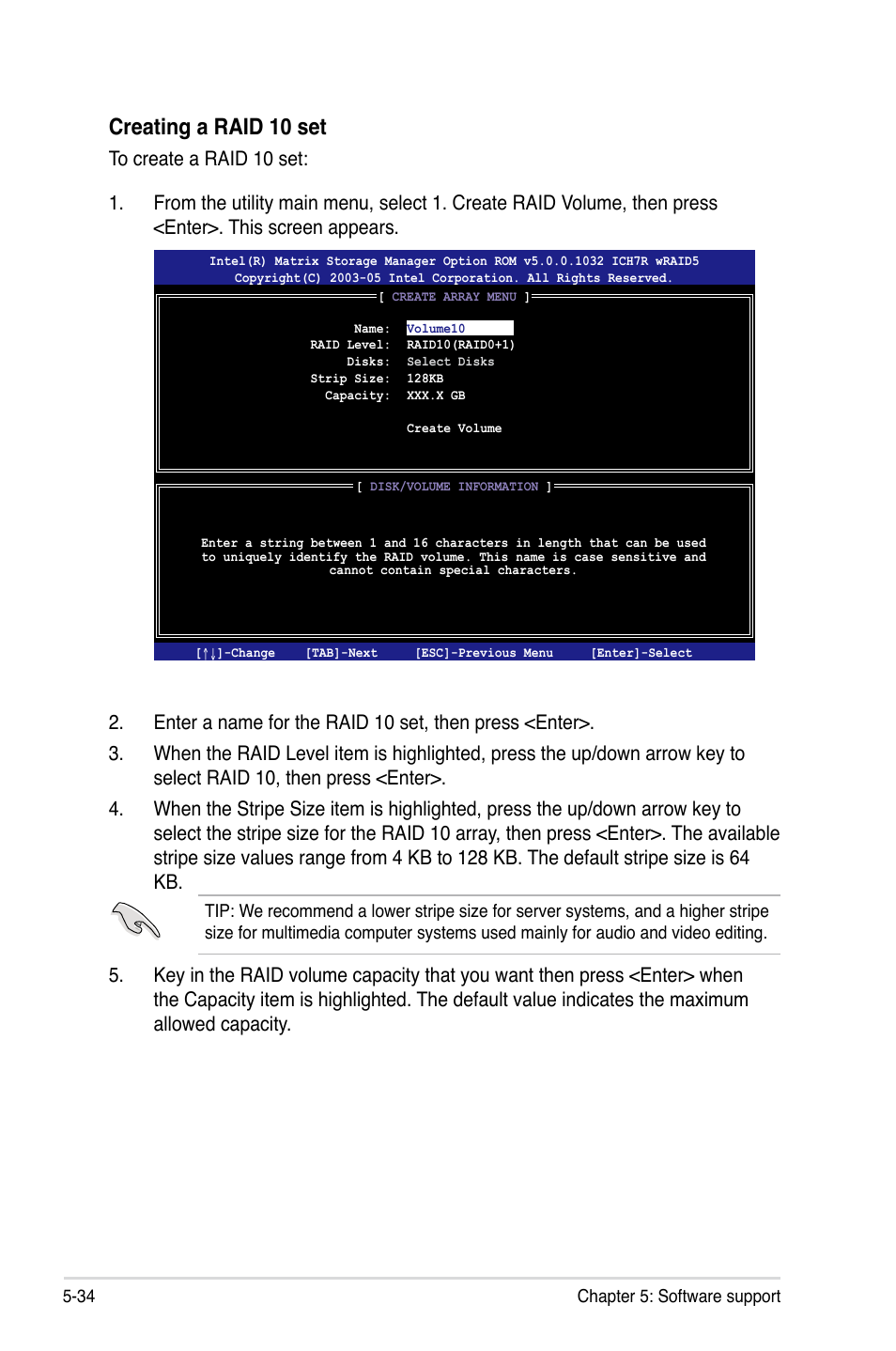 Creating a raid 10 set | Asus P5E WS Professional User Manual | Page 146 / 172