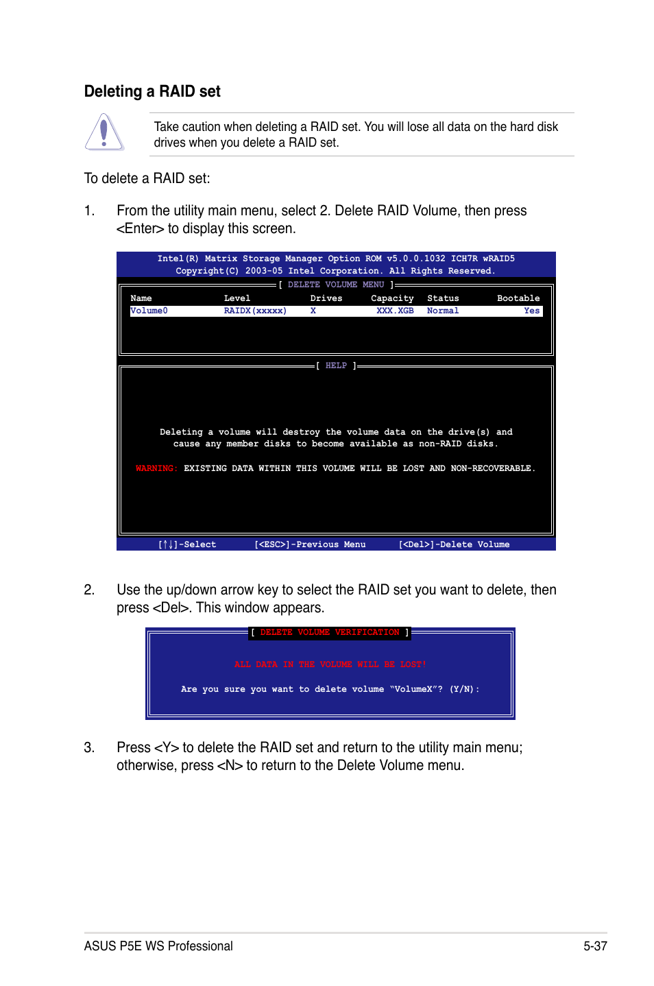 Deleting a raid set | Asus P5E WS Professional User Manual | Page 149 / 172