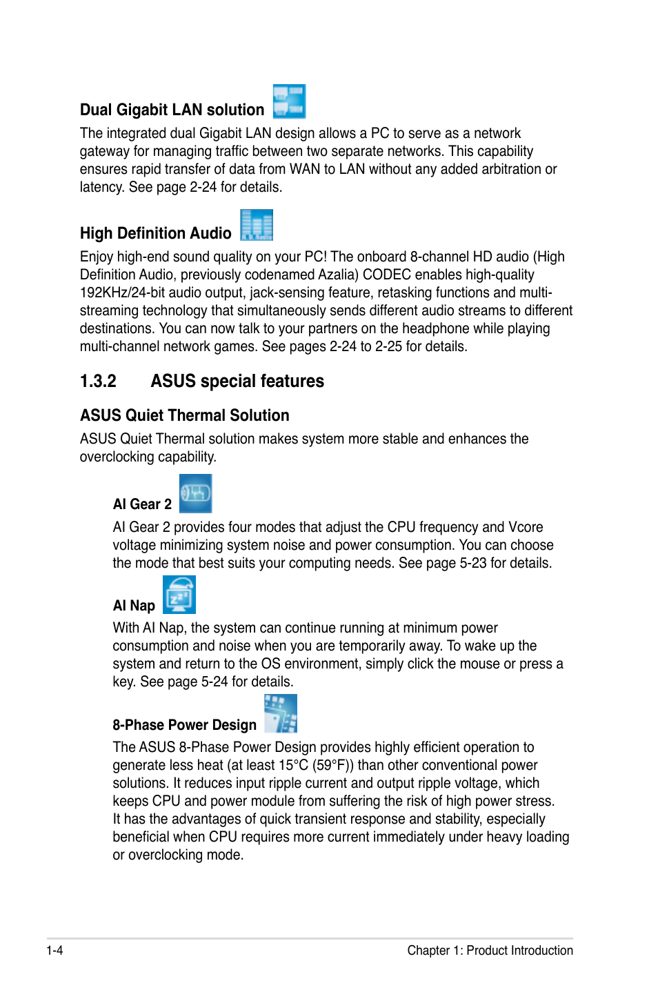 2 asus special features | Asus P5E WS Professional User Manual | Page 20 / 172