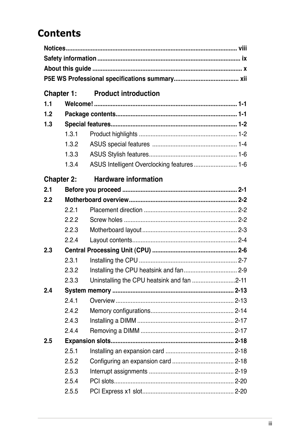 Asus P5E WS Professional User Manual | Page 3 / 172