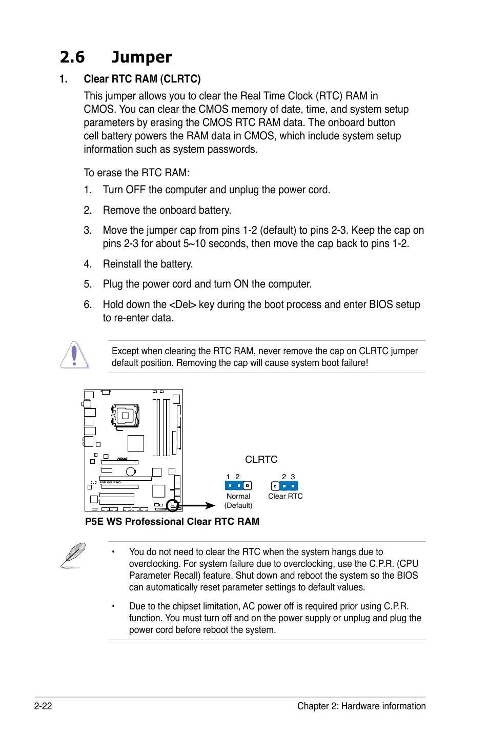 6 jumper | Asus P5E WS Professional User Manual | Page 48 / 172