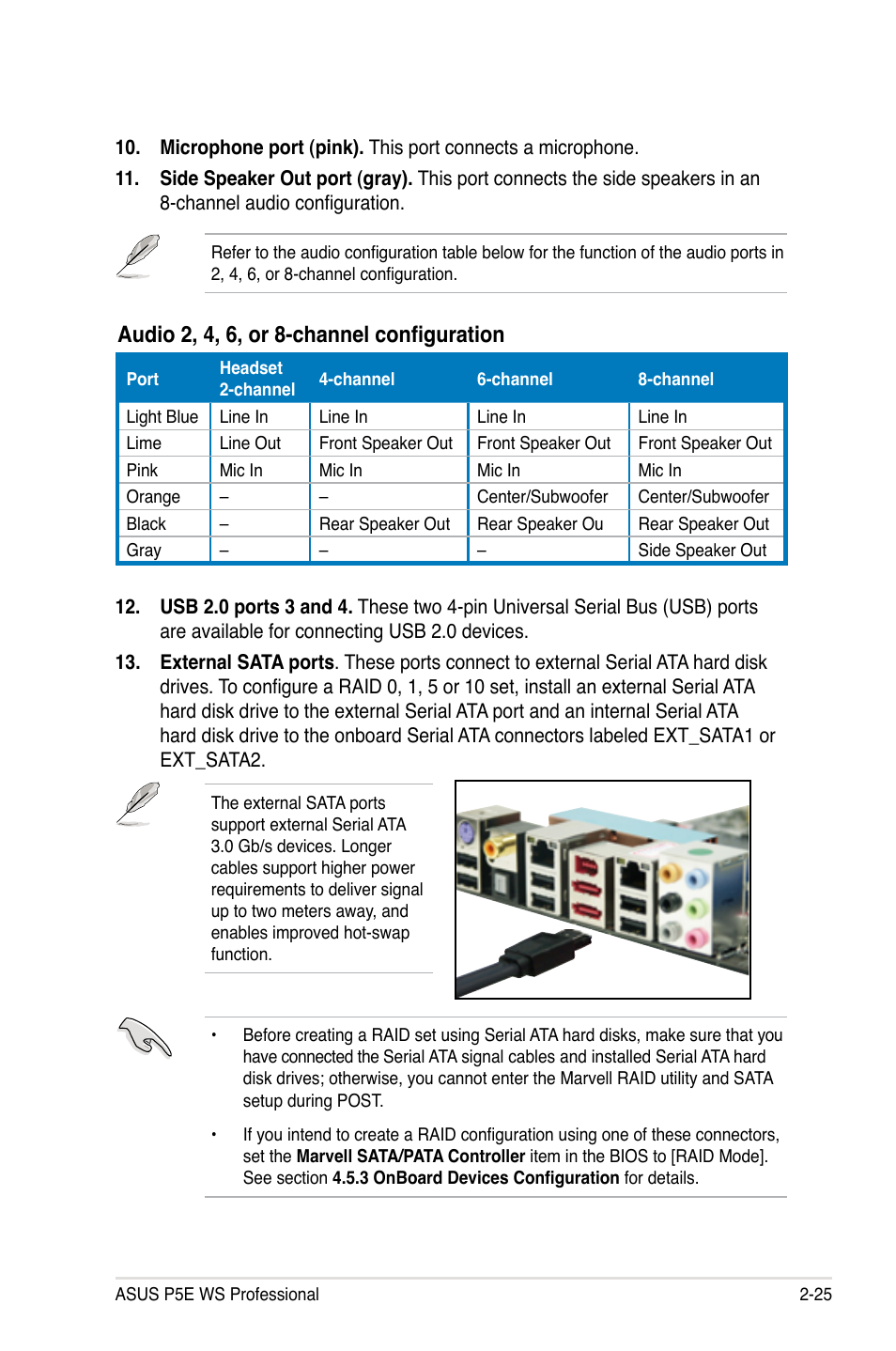 Audio 2, 4, 6, or 8-channel configuration | Asus P5E WS Professional User Manual | Page 51 / 172