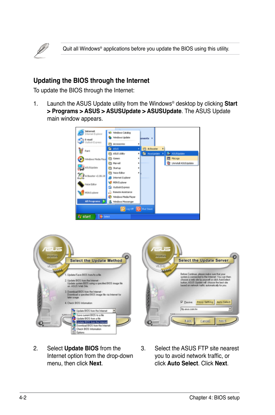 Updating the bios through the internet | Asus P5E WS Professional User Manual | Page 72 / 172