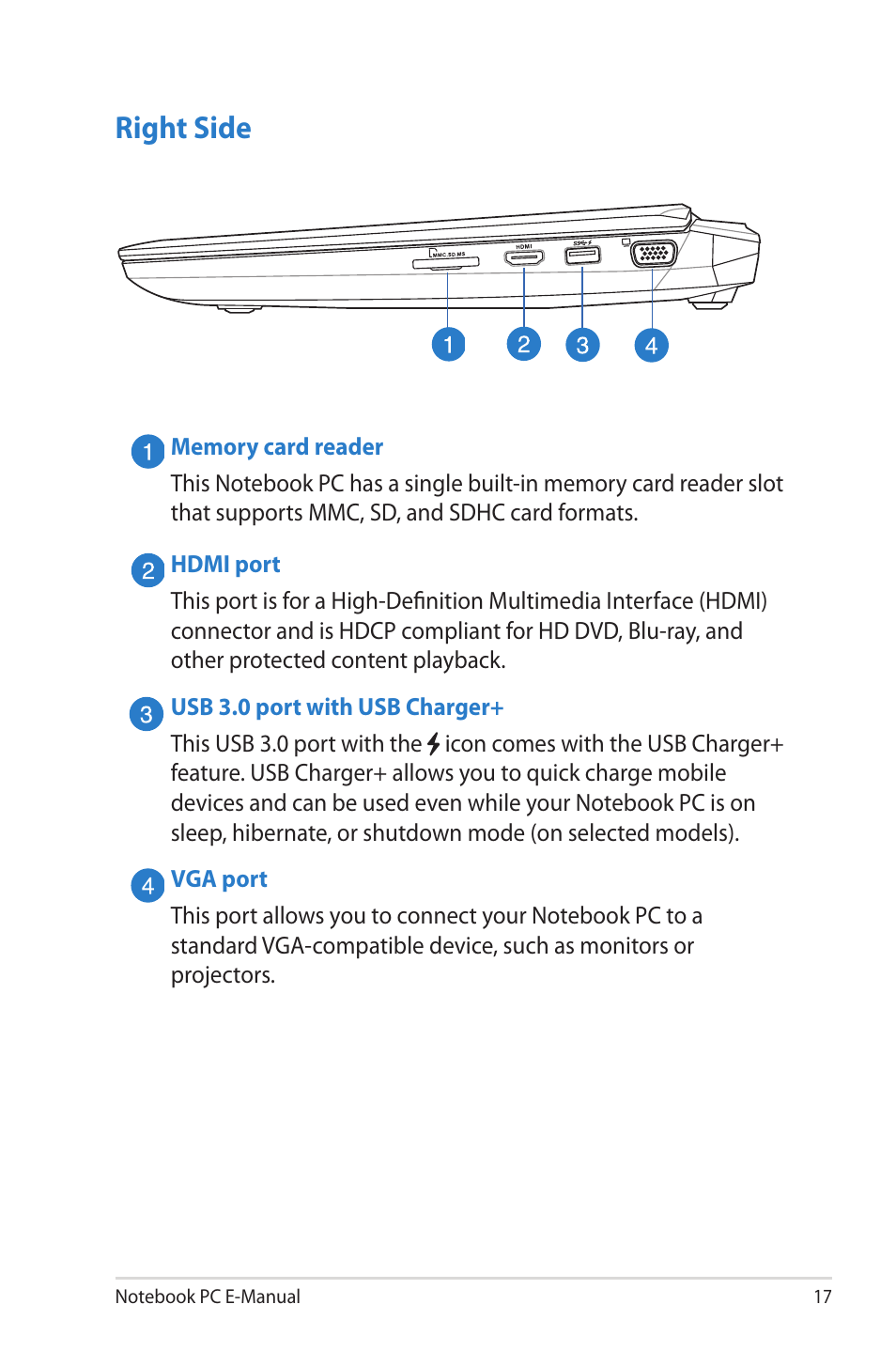 Right side | Asus G46VW User Manual | Page 17 / 102