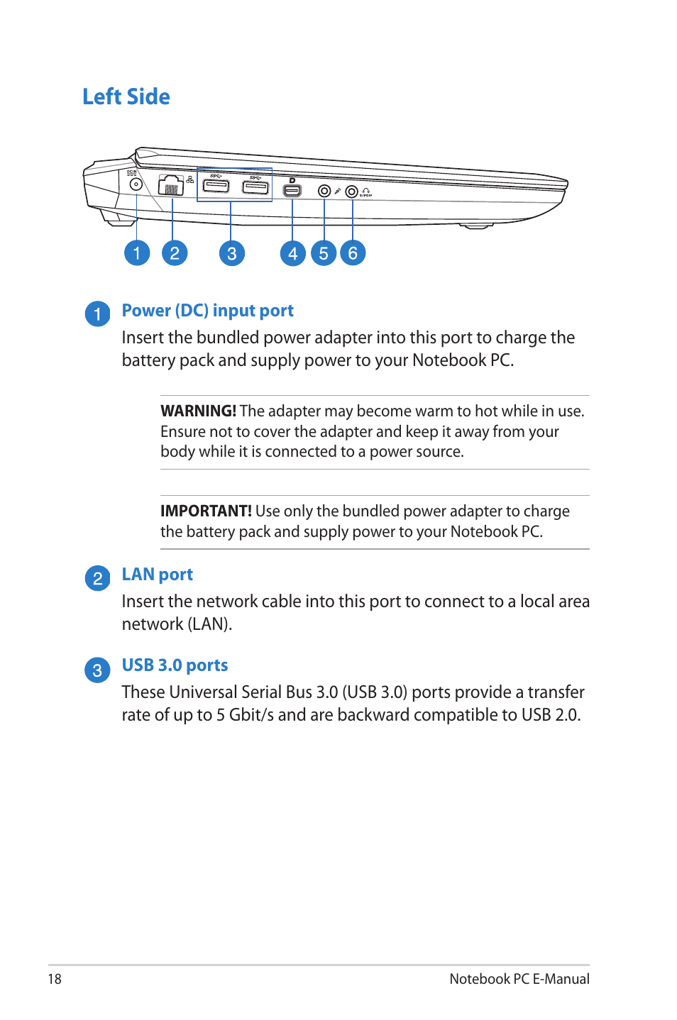 Left side | Asus G46VW User Manual | Page 18 / 102